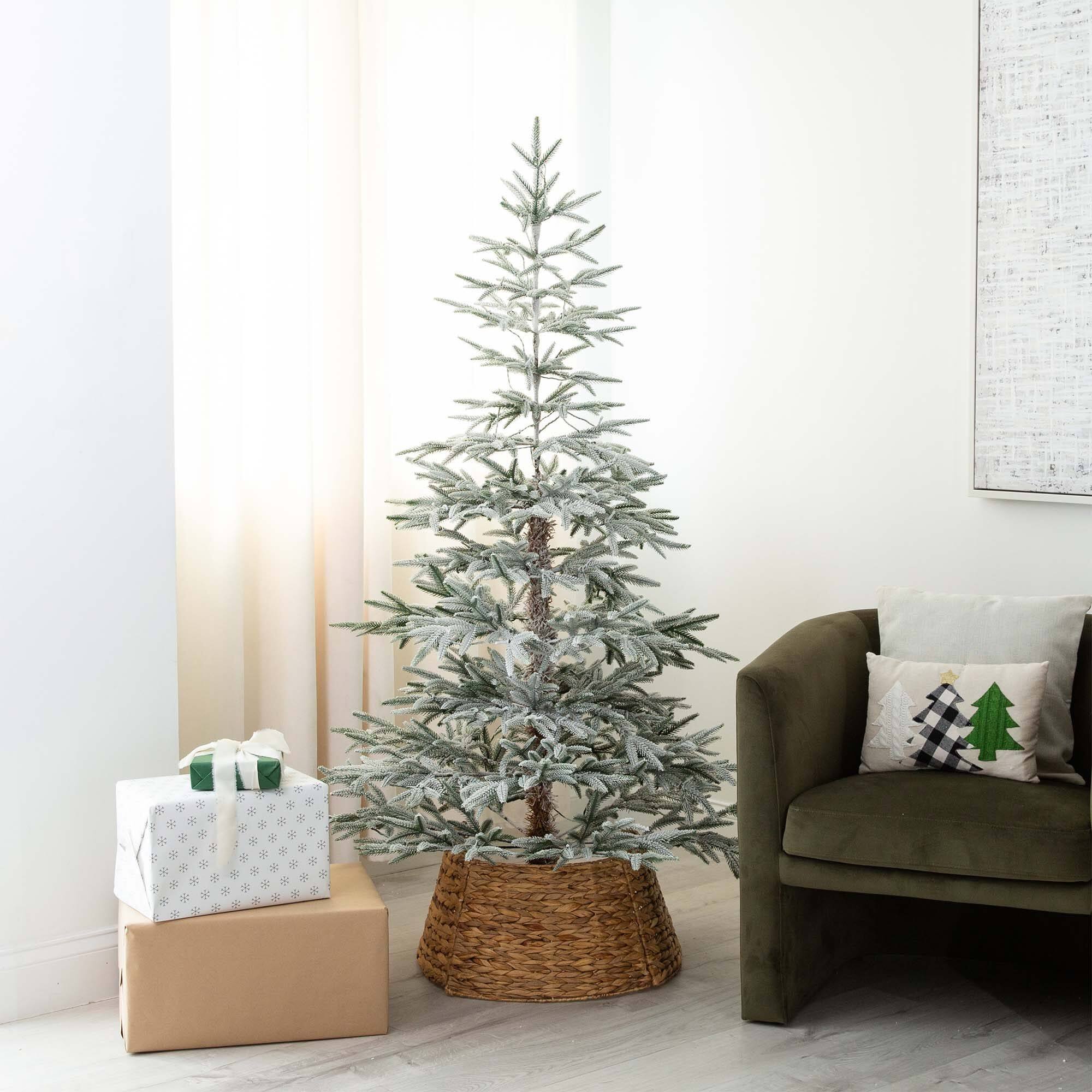 6ft. Pre-Lit Flocked Woodland Fir Artificial Christmas Tree, Warm White LED Lights